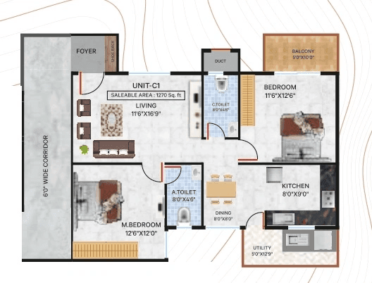 Vrushabadri Winter Park Unit plan - 863 sq.ft.