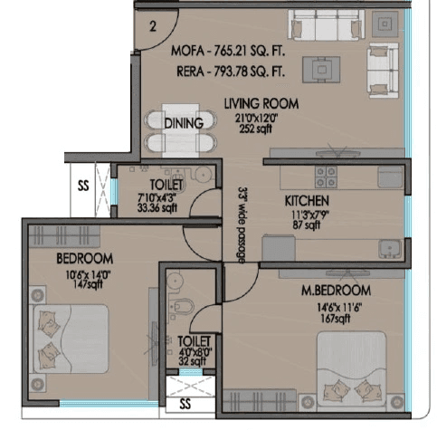 Vardhaman Anutham Unit plan - 793 sq.ft.