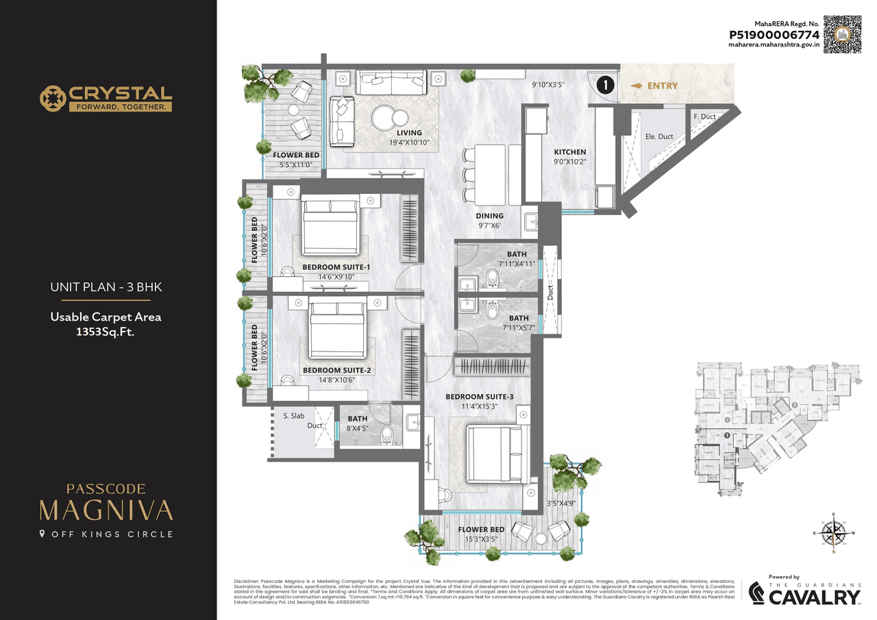 Crystal Vue Unit plan - 1353 sq.ft.