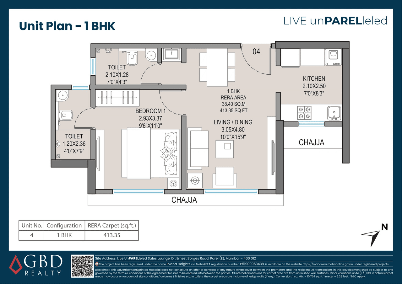 GBD Evana Heights Unit plan - 413 sq.ft.