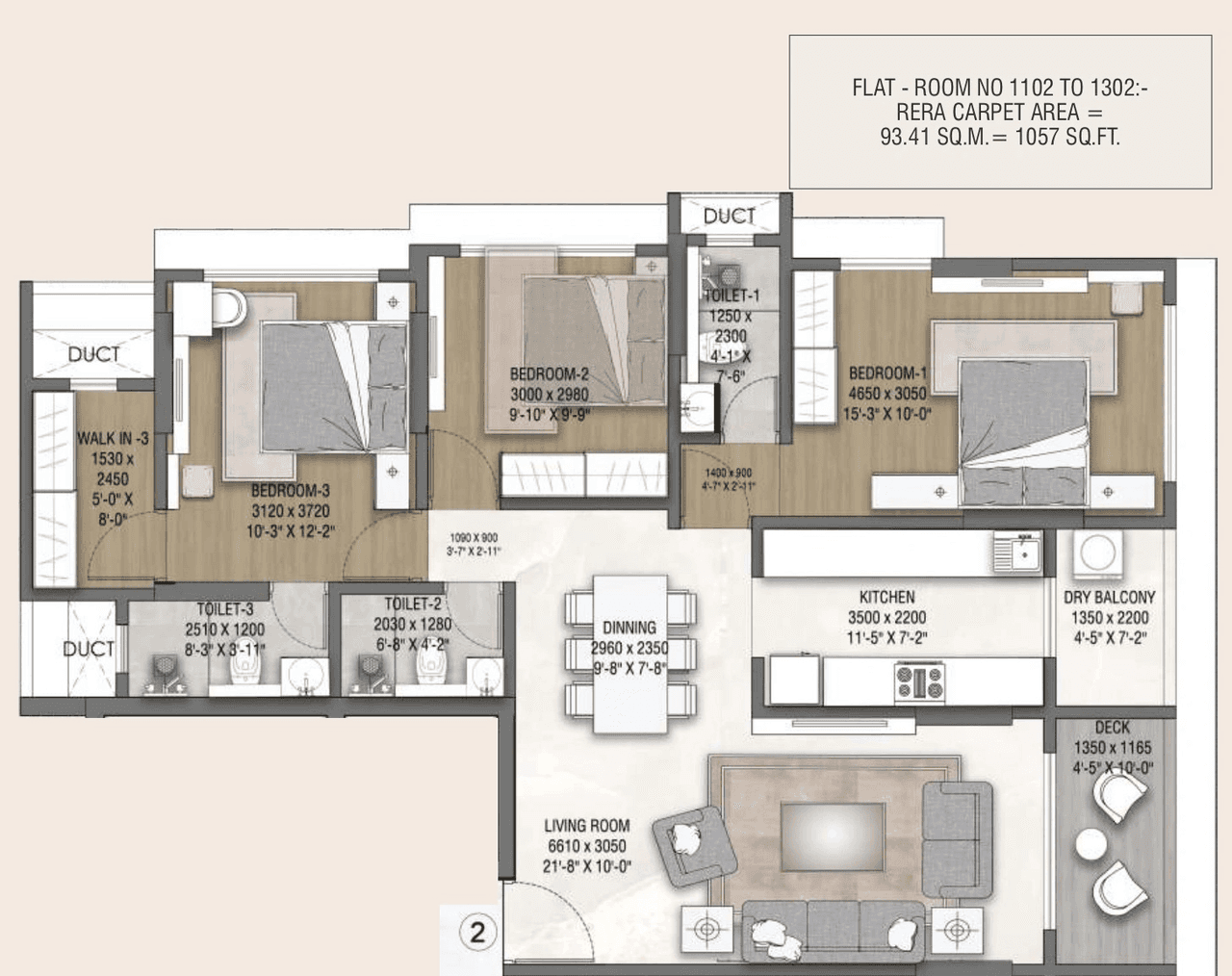 Unit plan - 1057 sq.ft.