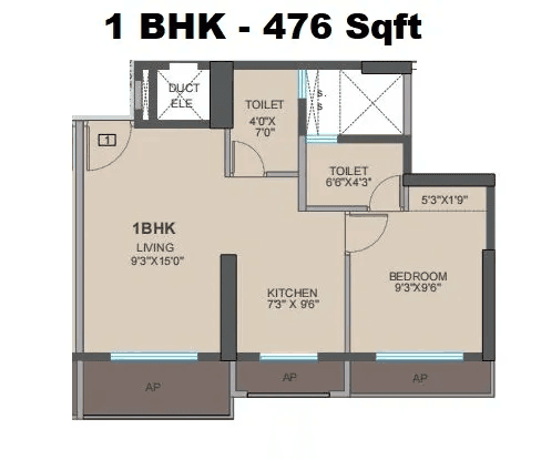 Shripal Shanti Unit plan - 476 sq.ft.