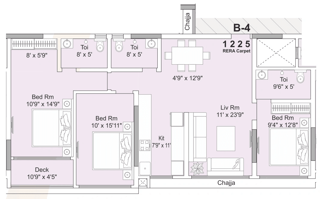 Shubham Artesia Unit plan - 1225 sq.ft.