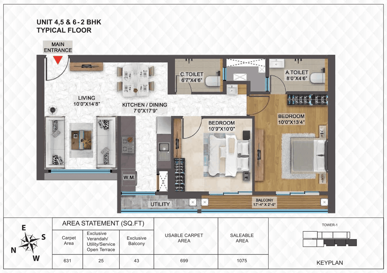 SPR Sky Towers Unit plan - 699 sq.ft.