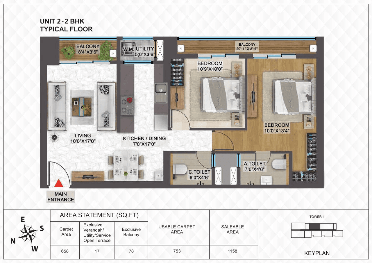 SPR Sky Towers Unit plan - 753 sq.ft.