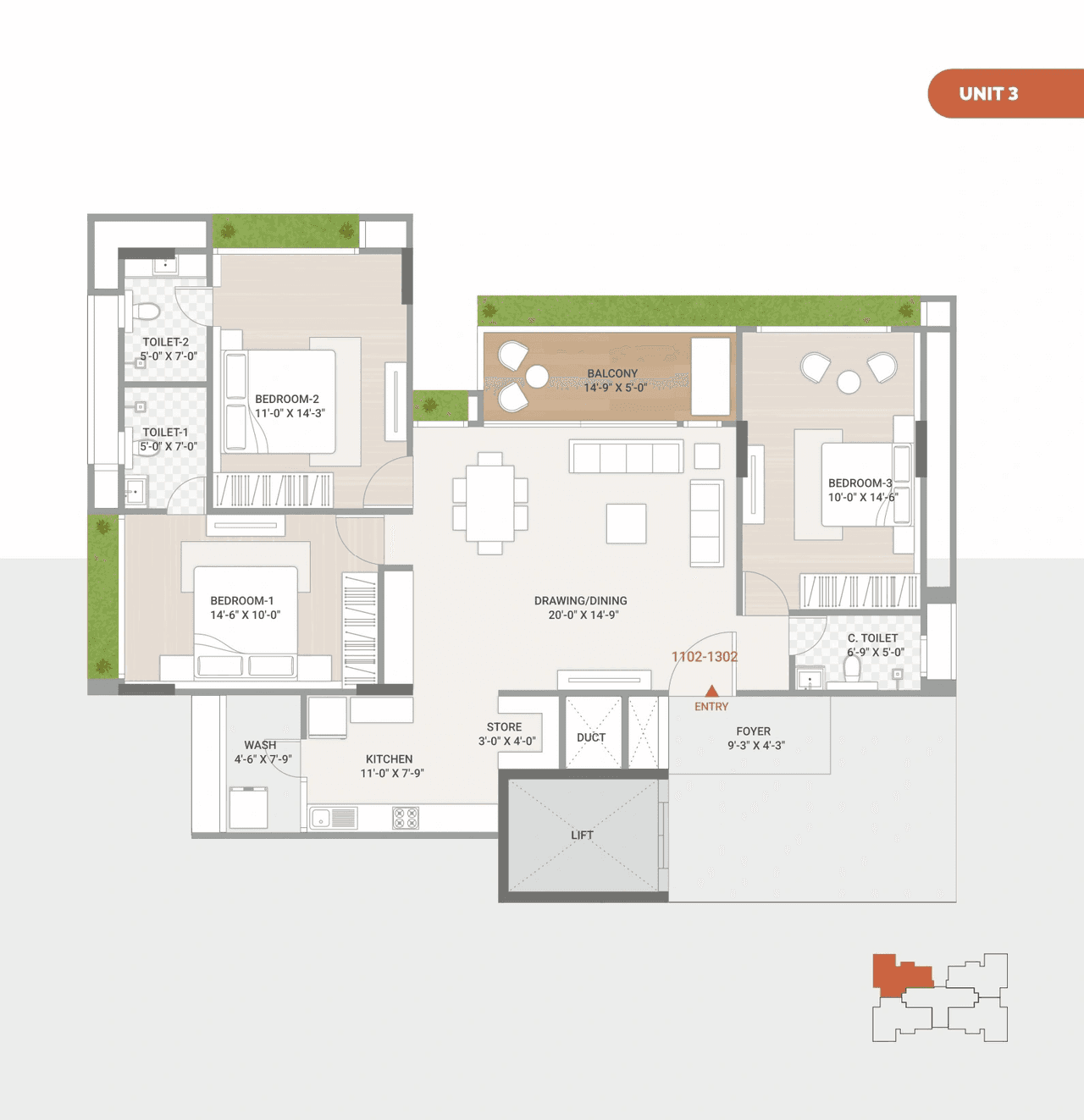 Laxmi Azzaro Unit plan - 1287 sq.ft.