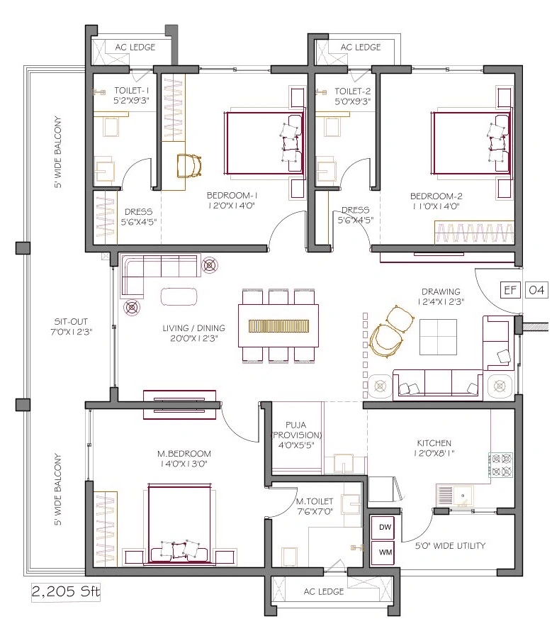 DSR CIEL Unit plan - 1543 sq.ft.