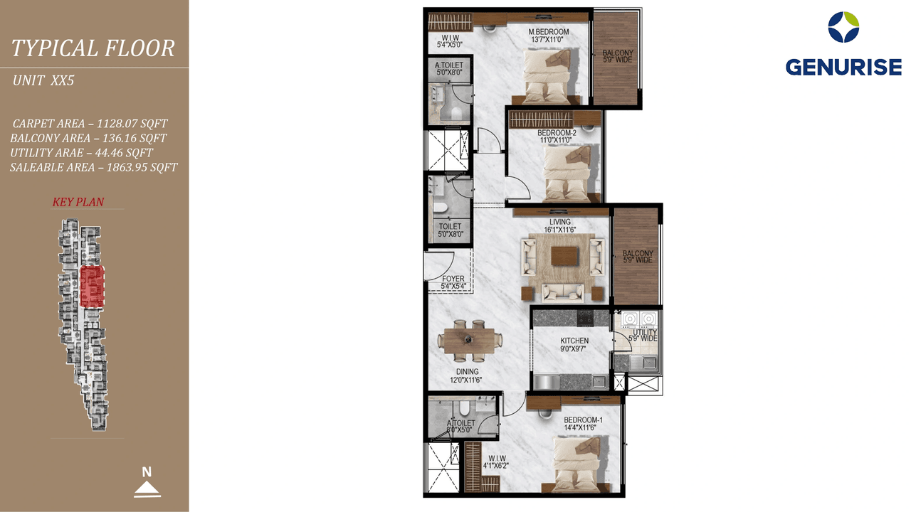 Genurises Satori Unit plan - 1128 sq.ft.