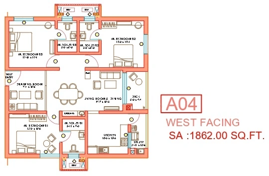 Linq by Raghava Unit plan - 1303 sq.ft.