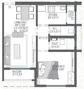 Pearl Grace Unit plan - 473 sq.ft.