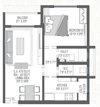 Pearl Grace Unit plan - 479 sq.ft.