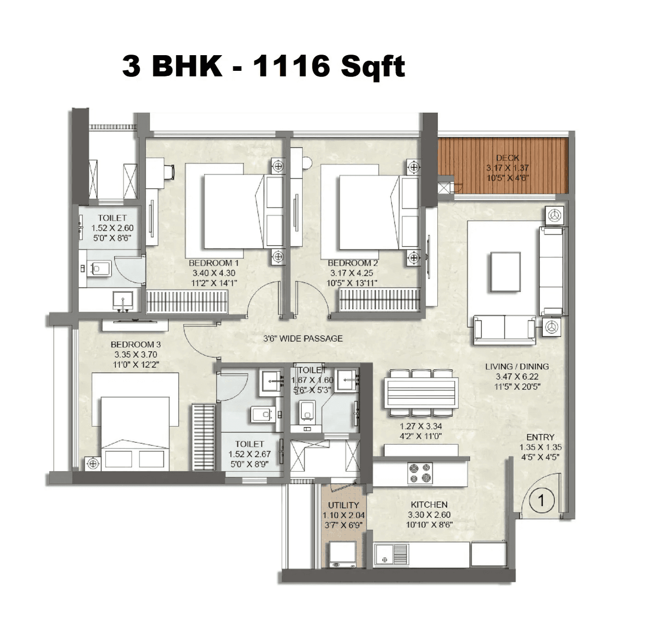 Kalpataru Vian Unit plan - 1116 sq.ft.