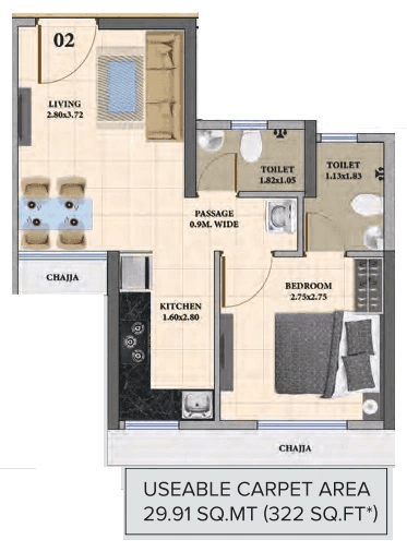 Dosti Nest Unit plan - 322 sq.ft.