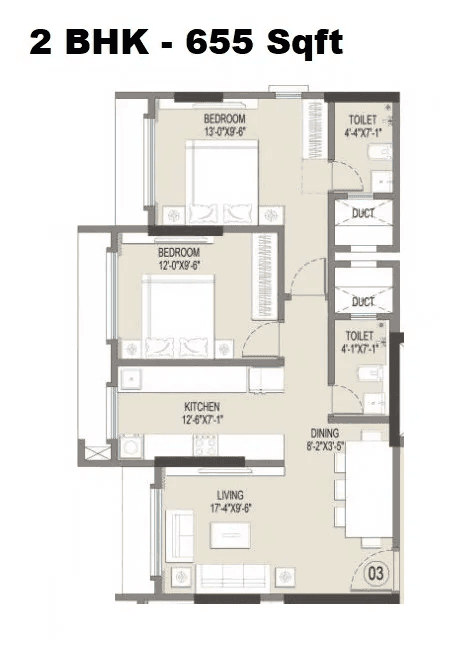Empire Fairmont Unit plan - 655 sq.ft.