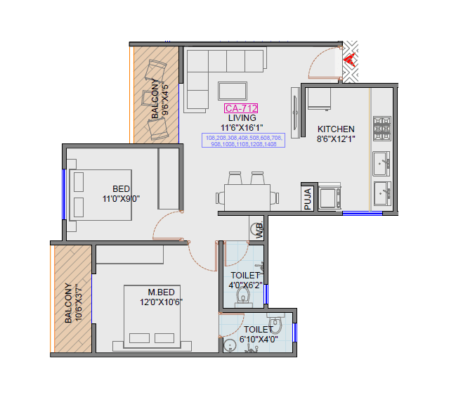 Radhe Anantam Unit plan - 712 sq.ft.