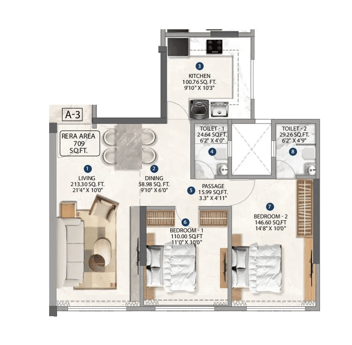 Poonam Polaris Unit plan - 709 sq.ft.
