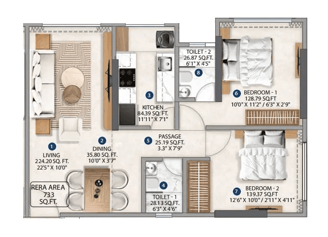 Poonam Polaris Unit plan - 733 sq.ft.