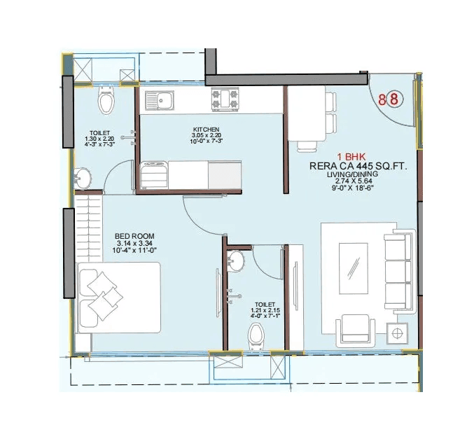 Sayba Swarna Unit plan - 445 sq.ft.