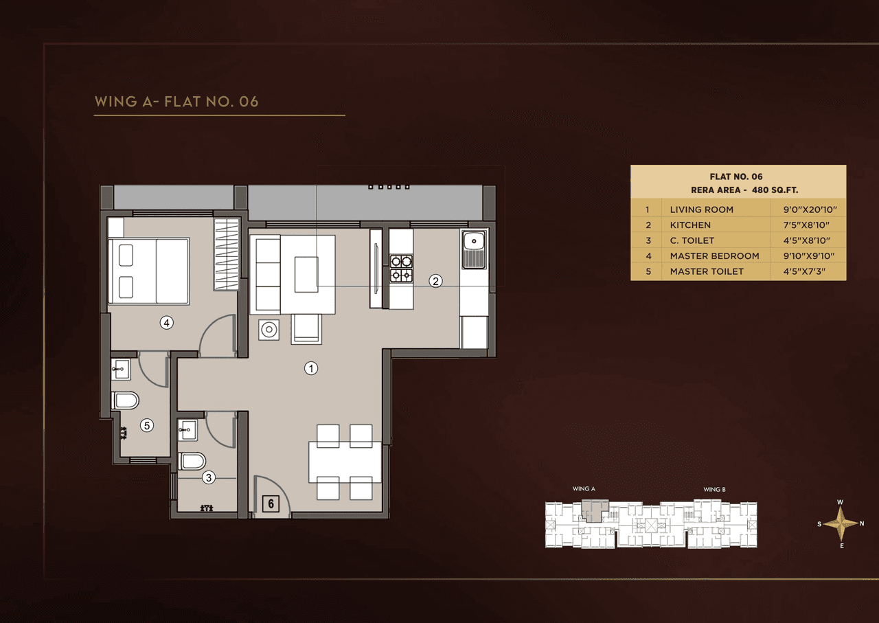 Jaydeep One Unit plan - 480 sq.ft.