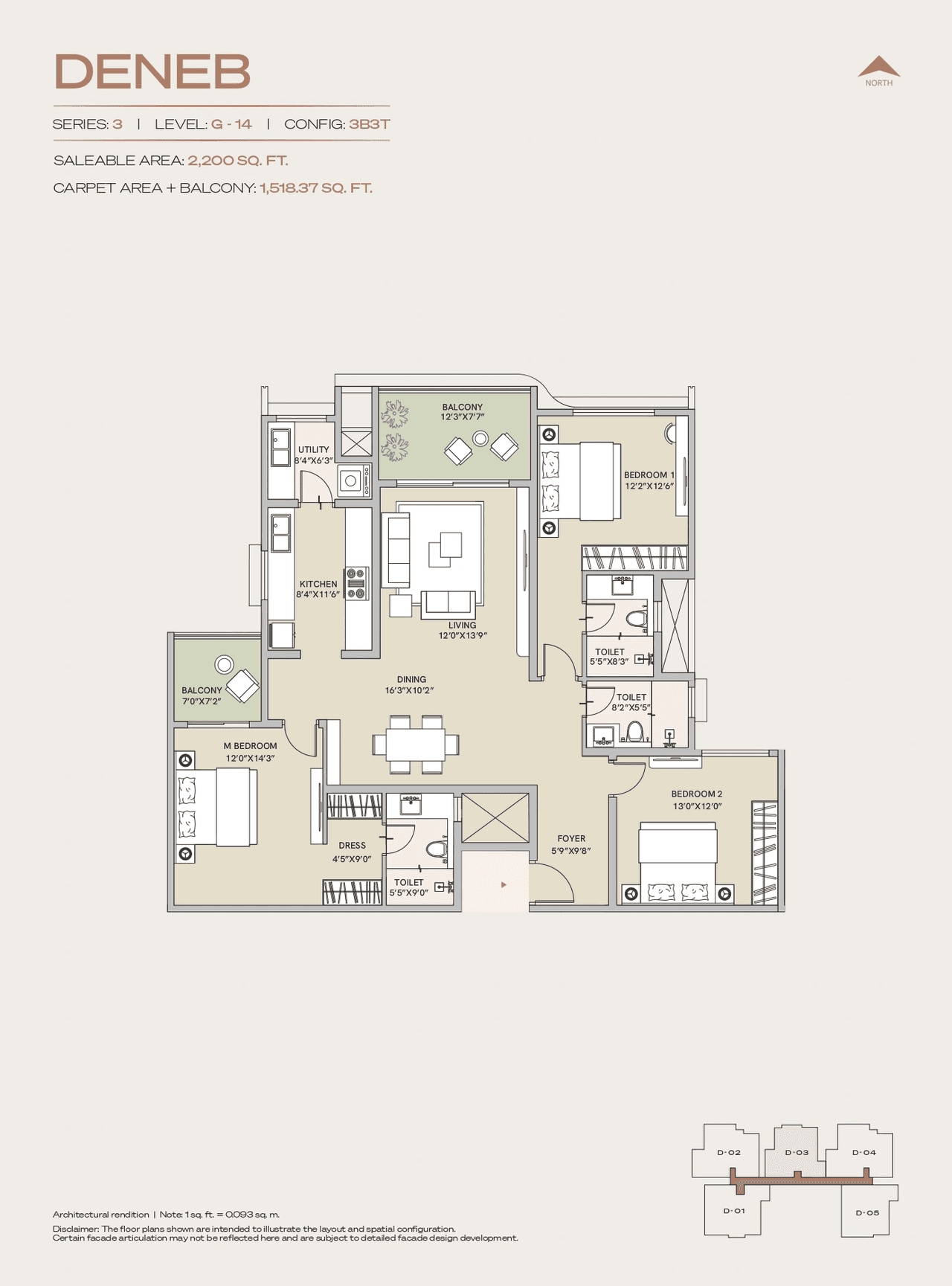 Century Jakkur Unit plan - 1518 sq.ft.