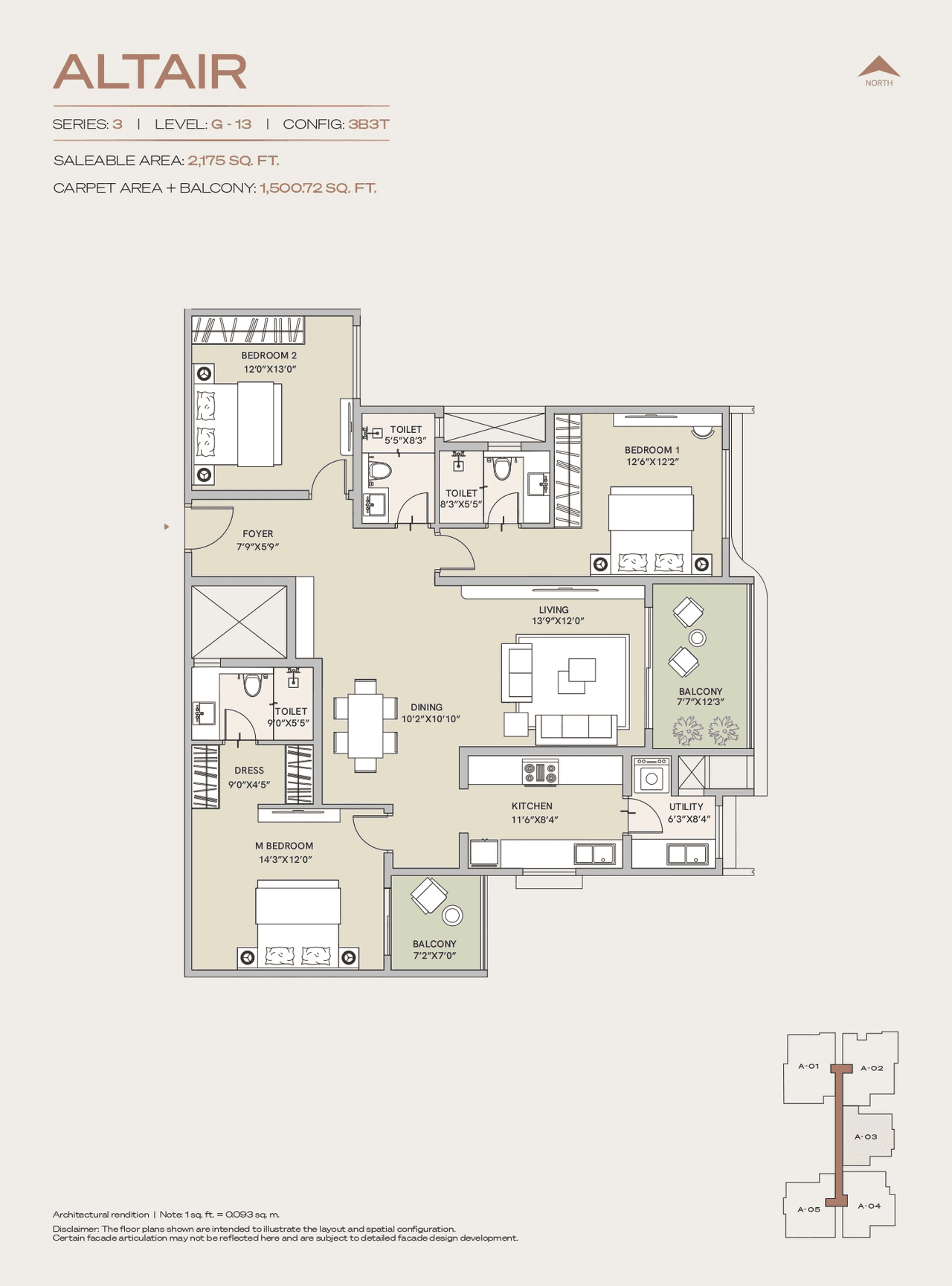 Century Jakkur Unit plan - 1500 sq.ft.