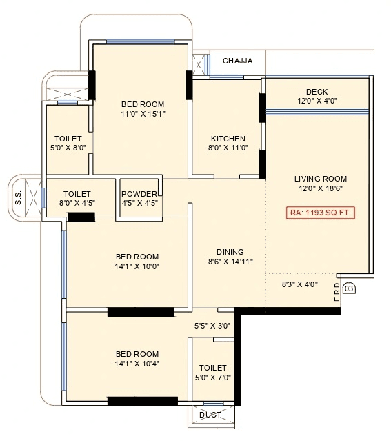 Majestic Sarayu Sabari Unit plan - 1193 sq.ft.