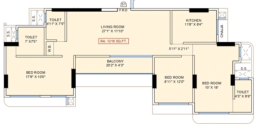 Majestic Sarayu Sabari Unit plan - 1218 sq.ft.