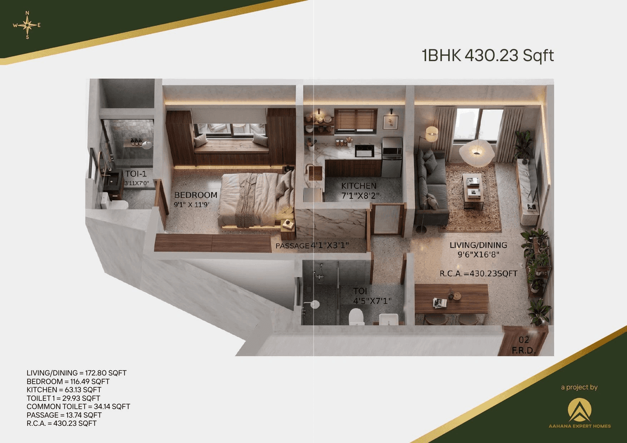 Aahana The Landmark Unit plan - 430 sq.ft.