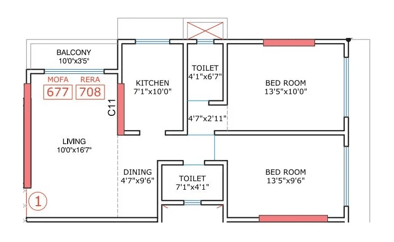 DGS Sheetal Raj Ratan Unit plan - 708 sq.ft.