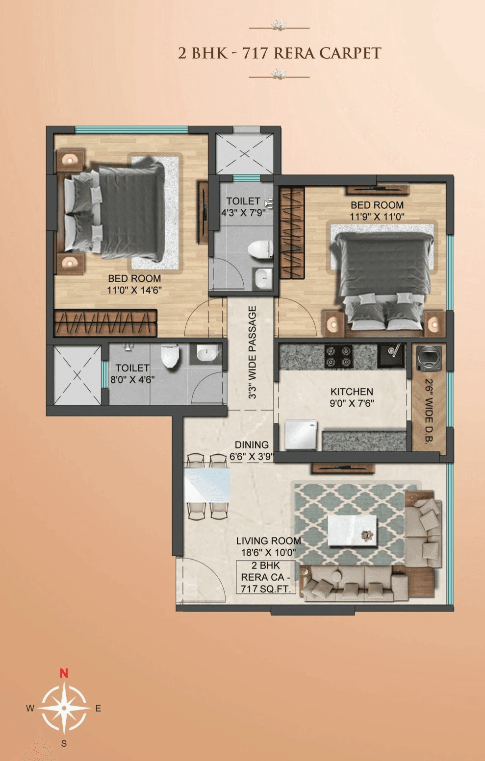 Oscar Om Girnar Unit plan - 717 sq.ft.