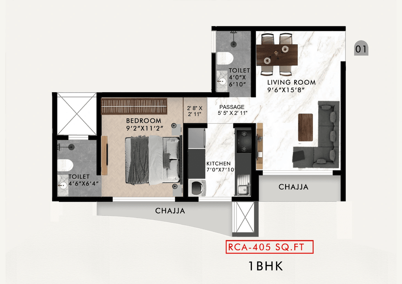 Majestic Oaks Unit plan - 405 sq.ft.