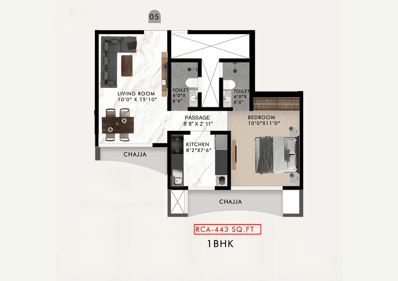 Majestic Oaks Unit plan - 443 sq.ft.