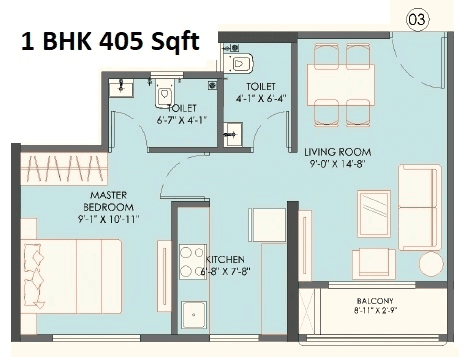 Kohinoor Bella Unit plan - 405 sq.ft.