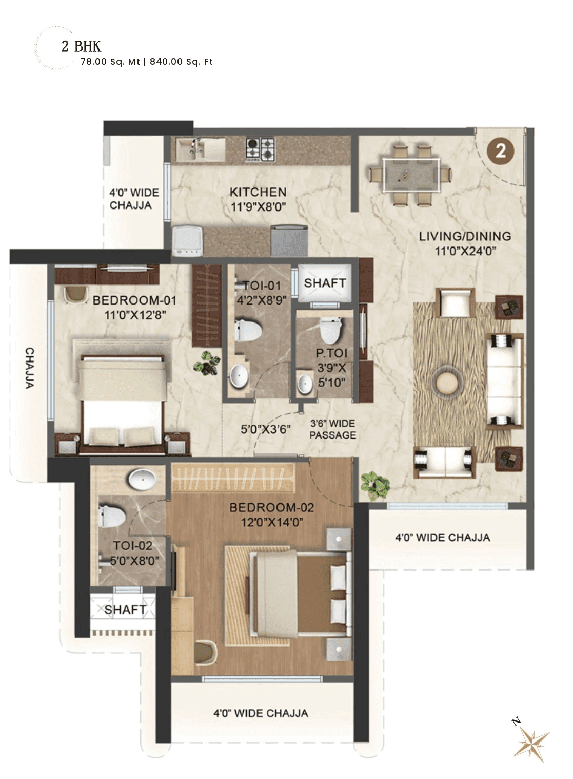Crystal Ayuddha Eved Unit plan - 840 sq.ft.