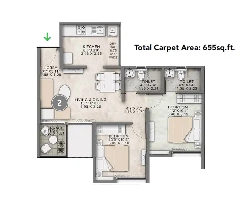 Unit plan - 655 sq.ft.