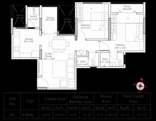 Unit plan - 727 sq.ft.