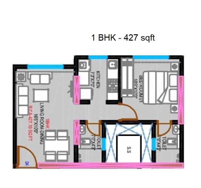 Unit plan - 427 sq.ft.