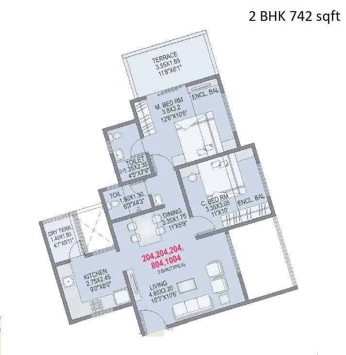 Unit plan - 742 sq.ft.