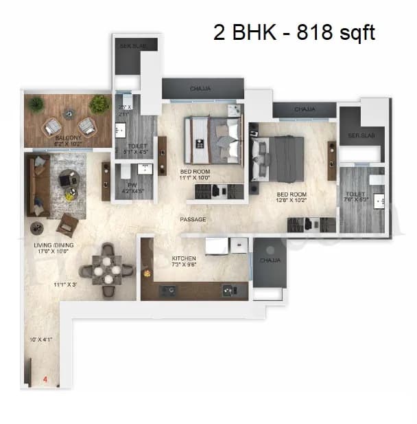 Unit plan - 818 sq.ft.