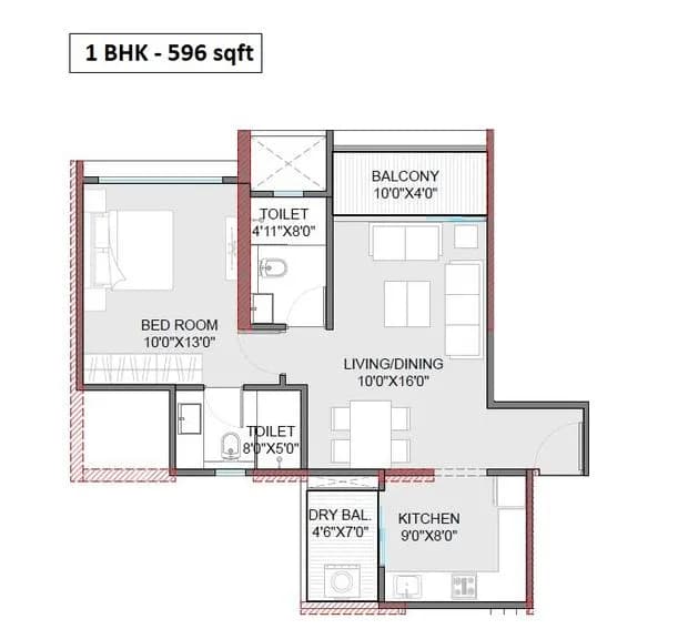 Unit plan - 596 sq.ft.