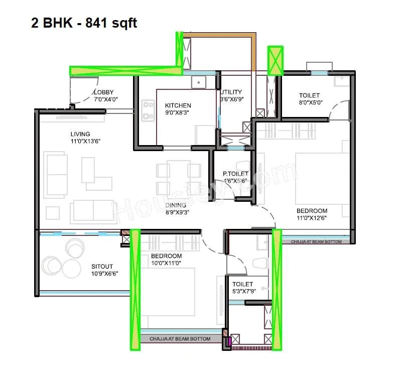 Unit plan - 841 sq.ft.