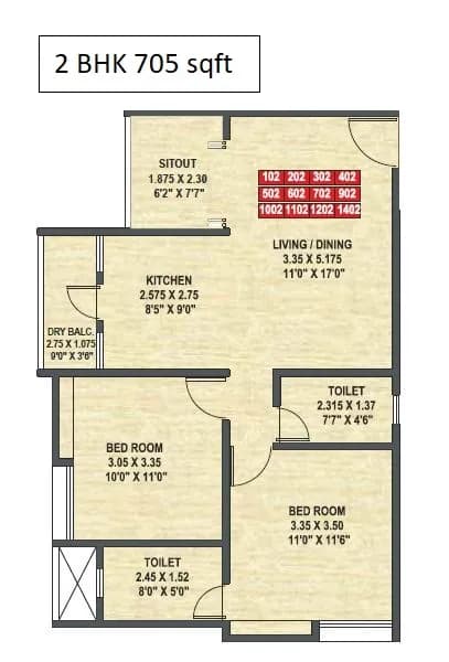 Unit plan - 705 sq.ft.