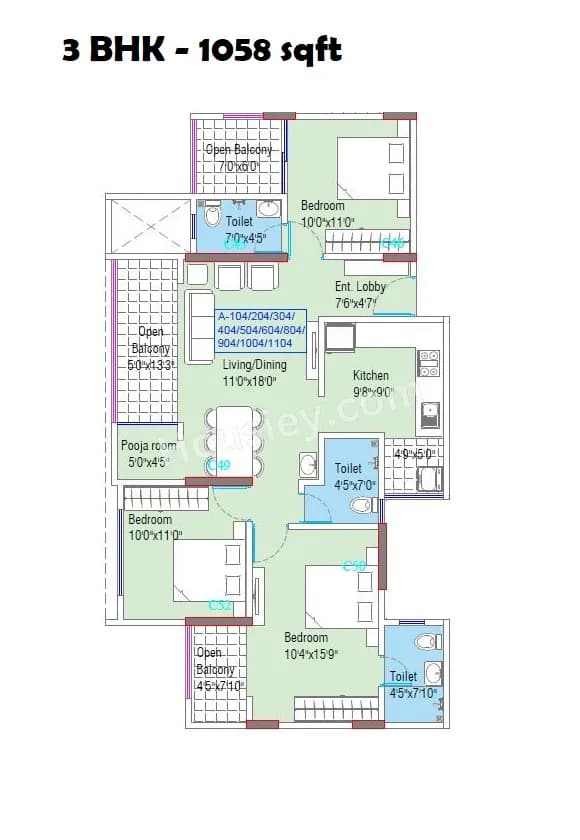 Unit plan - 1058 sq.ft.