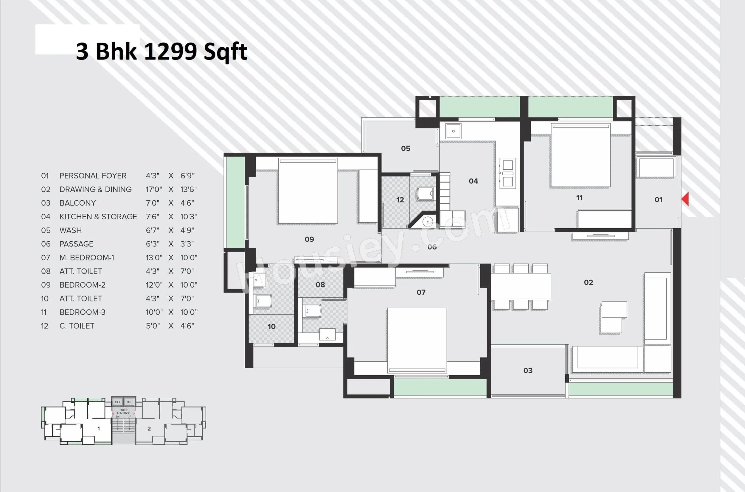 Unit plan - 909 sq.ft.