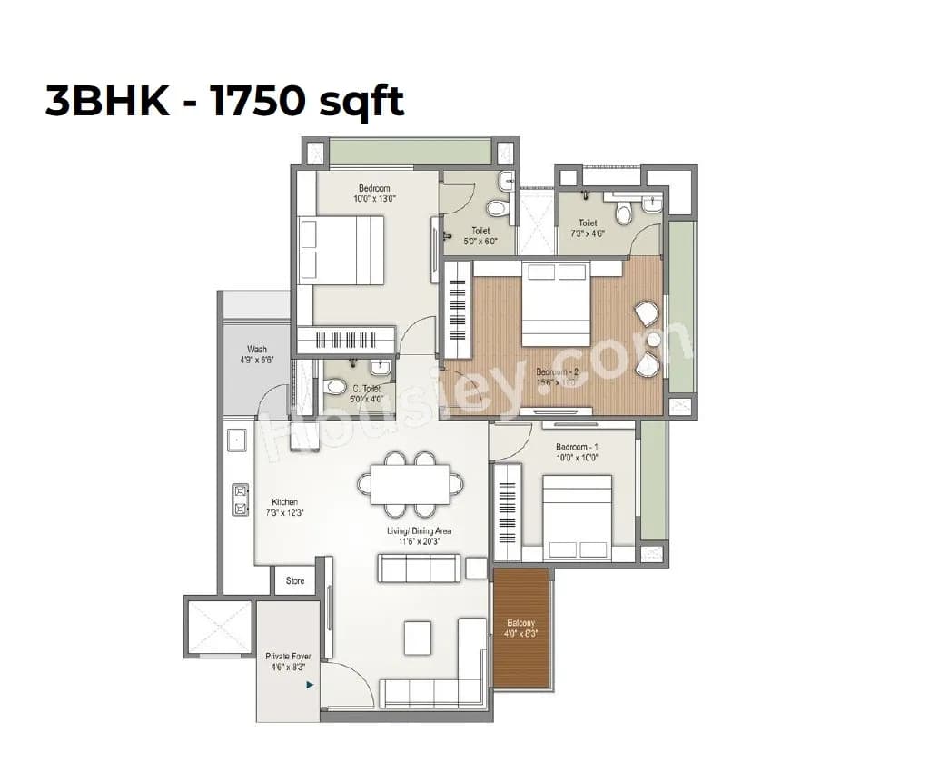 Unit plan - 962 sq.ft.