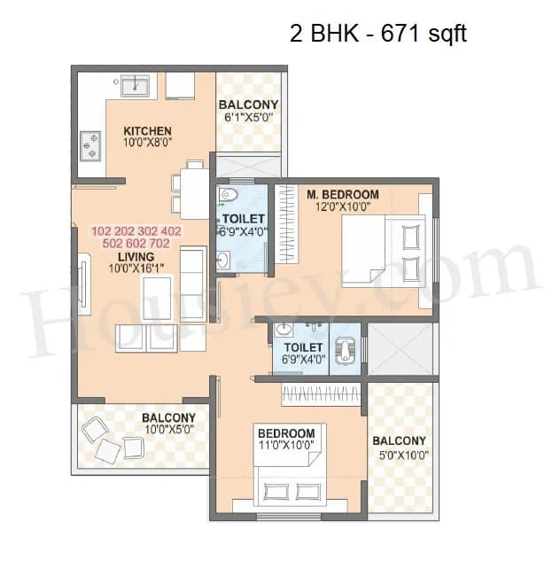 Unit plan - 671 sq.ft.