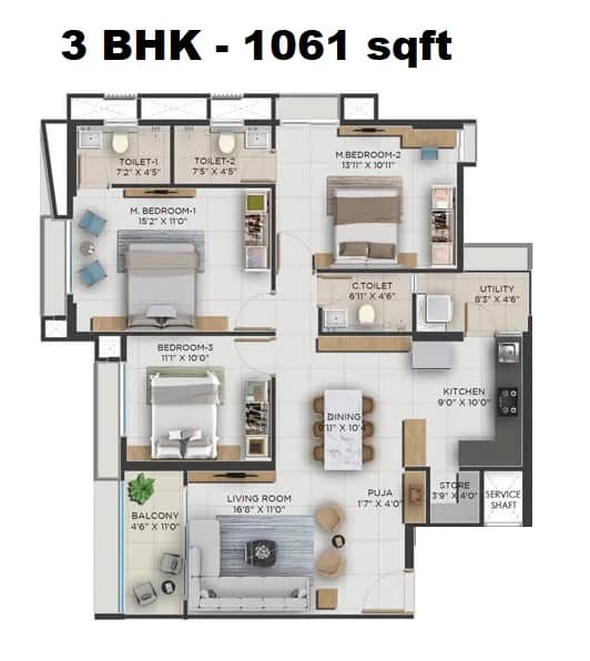 Unit plan - 1061 sq.ft.