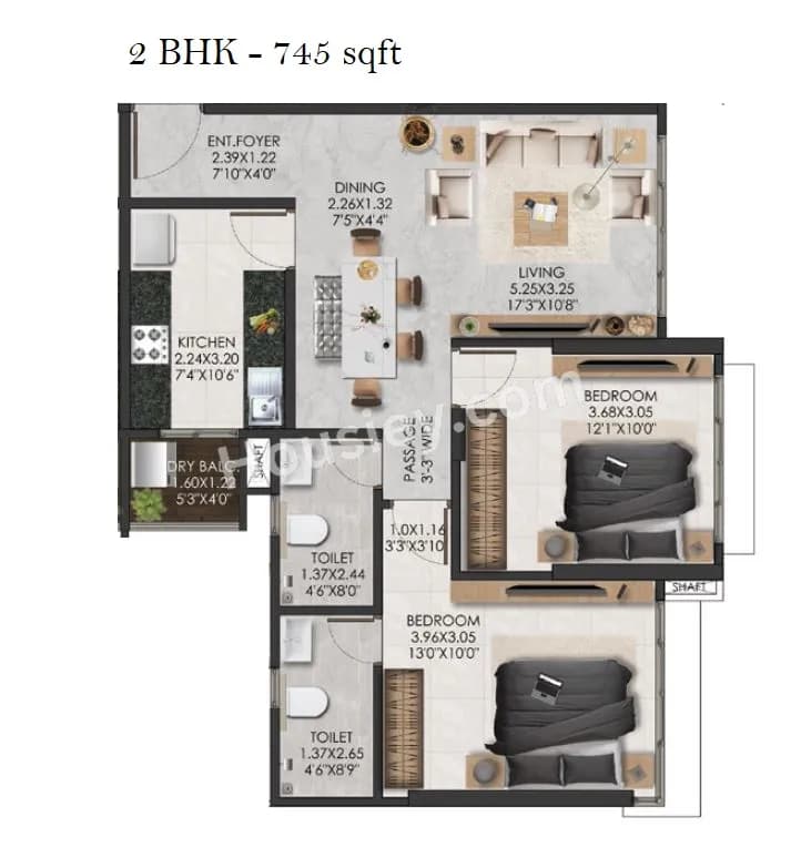 Unit plan - 745 sq.ft.