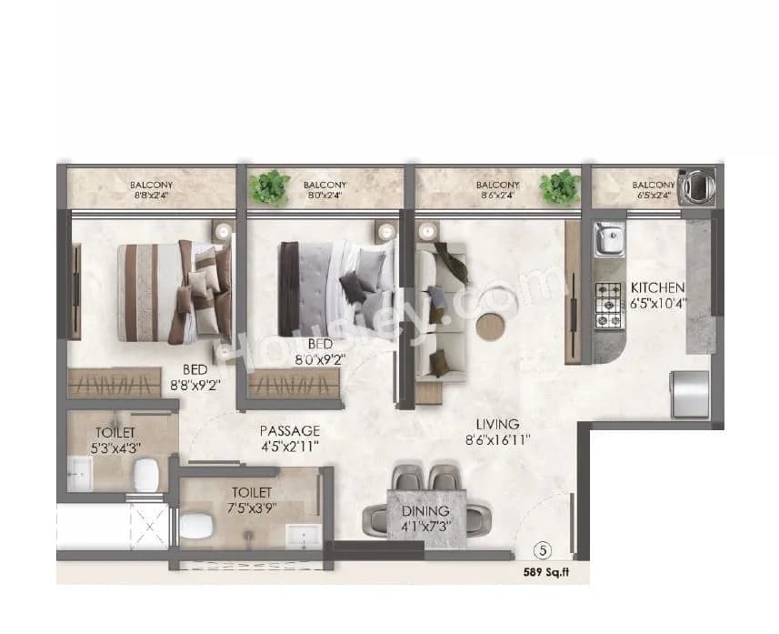 Unit plan - 589 sq.ft.