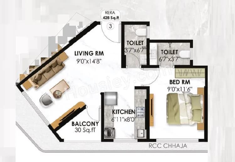 Unit plan - 428 sq.ft.